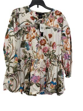 Floral Olivia & Grace XS Boho Blouse With Tie-Neck